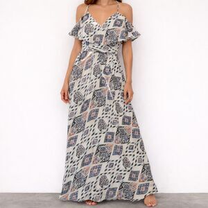 Vince Camuto Maxi Dress Womens 0 Geometric Spaghetti Strap Flowy Resort